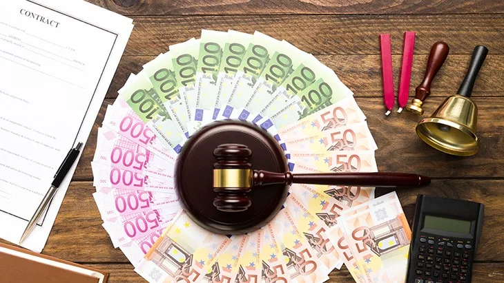 juristische Gegenstände auf Holztisch - Symbolbild