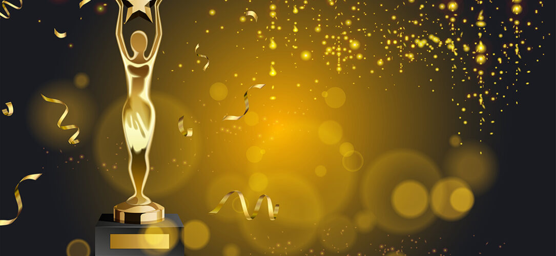 goldener Award mit goldenem Glitzerregen