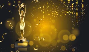 goldener Award mit goldenem Glitzerregen