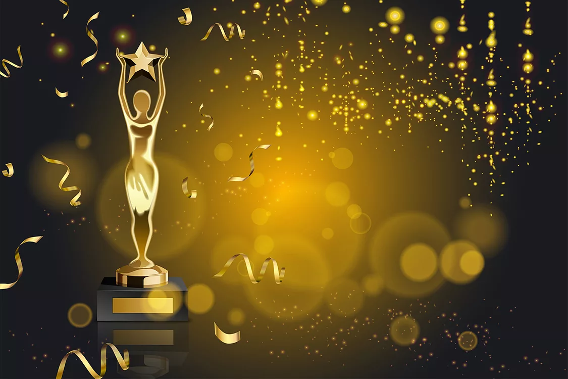 goldener Award mit goldenem Glitzerregen