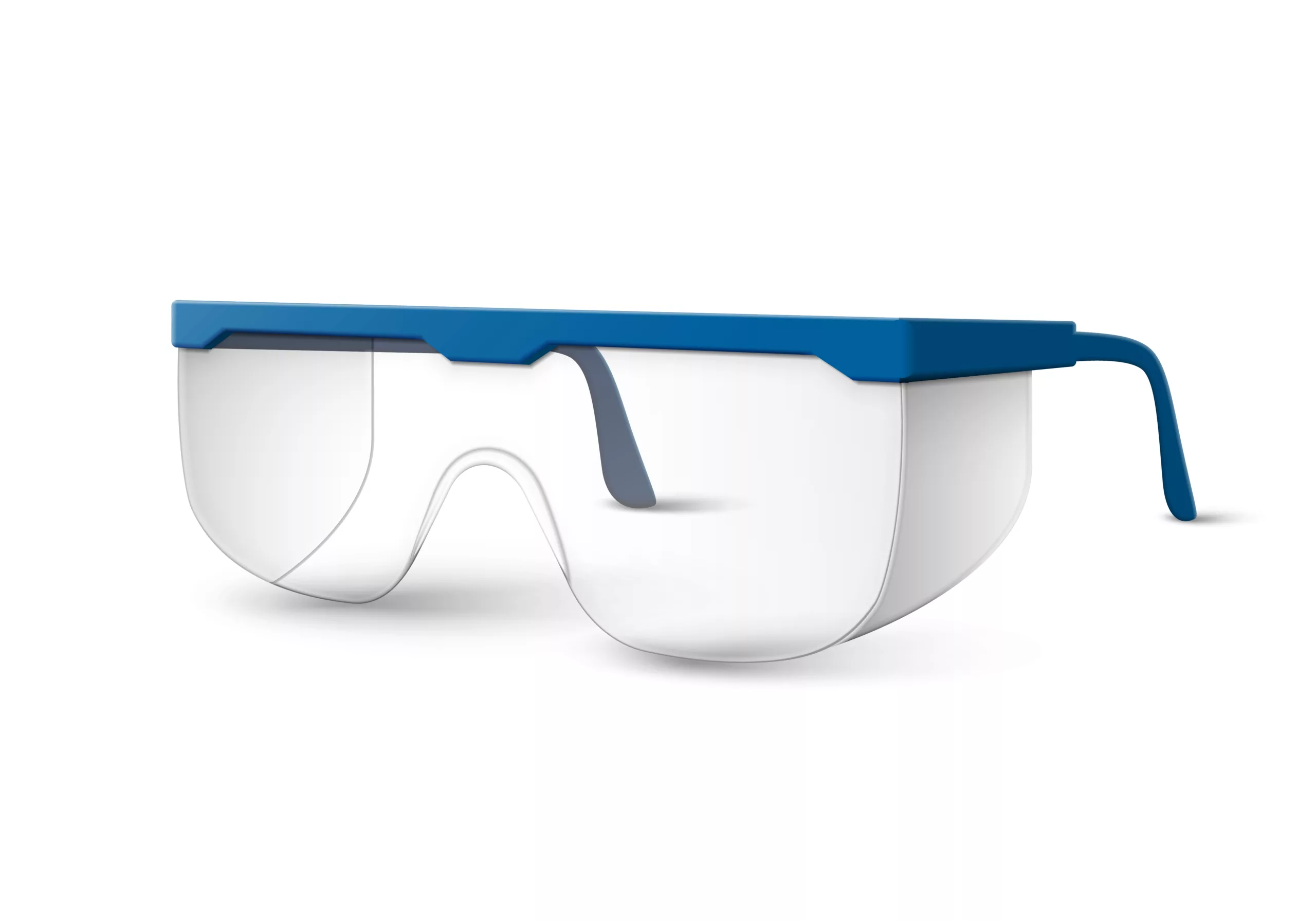 Vector transparent plastic laboratory glasses with blue earpieces isolated on white background