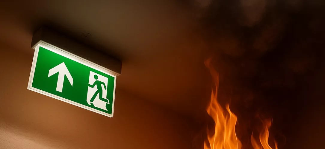 flammen und rauch im fluchtweg