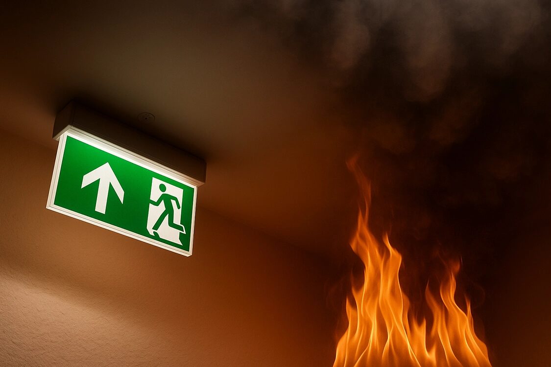 flammen und rauch im fluchtweg