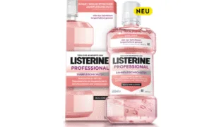 Produktabbildung der neuen alkoholfreien Mundspüllösung LISTERINE® PROFESSIONAL ZAHNFLEISCHSCHUTZ+