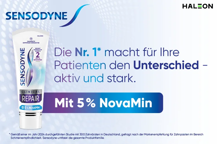 Produktabbildung Sensodyne Clinical Repair mit NovaMin gegen schmerzempfindliche Zähne von Haleon.