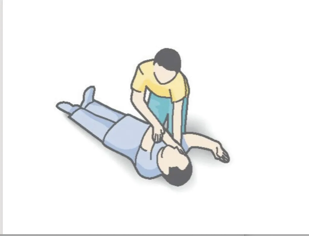 Illustration von zwei Männern. Der eine liegt auf dem Boden, der andere winkelt seinen Arm an.