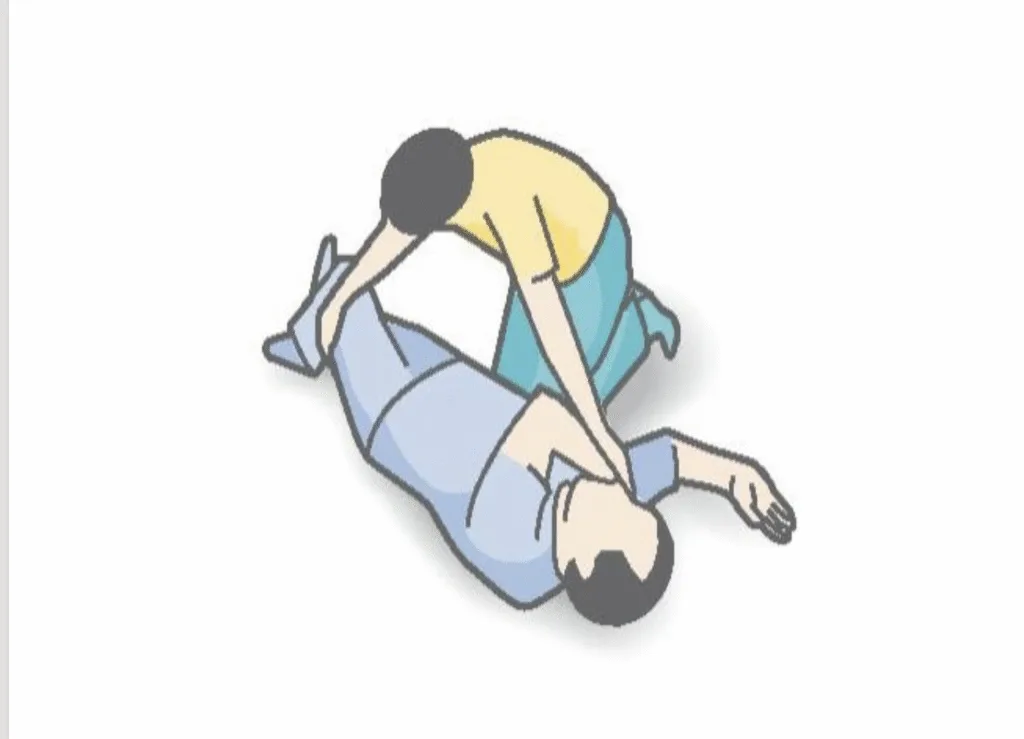 Eine Illustration von zwei Männern, der eine liegt auf dem Boden und er andere winkelt seinen Arm und Bein an.