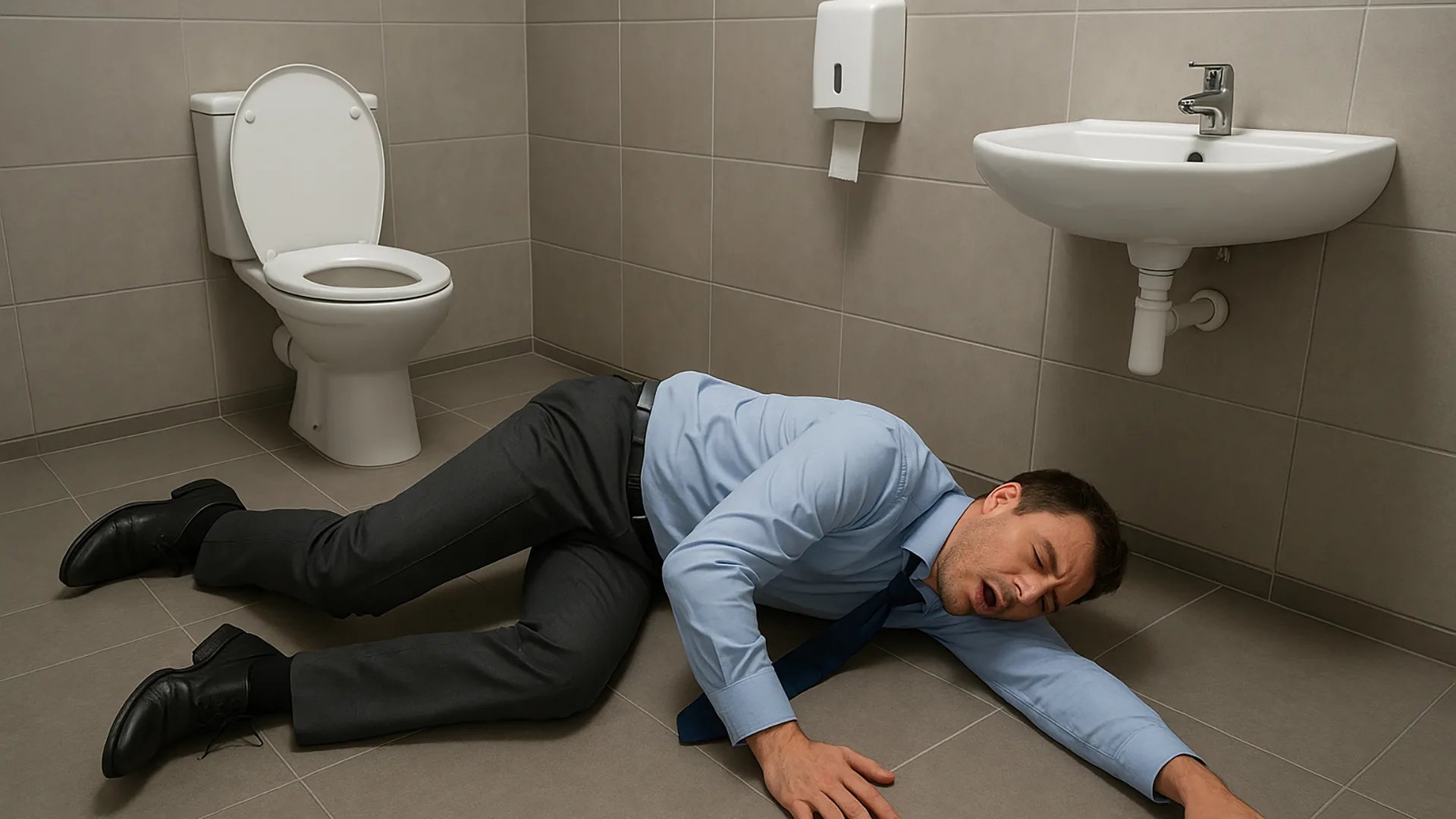 Mann ist vor Toilette hingefallen