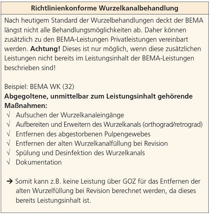 Nicht richtlinienkonforme Wurzelkanalbehandung