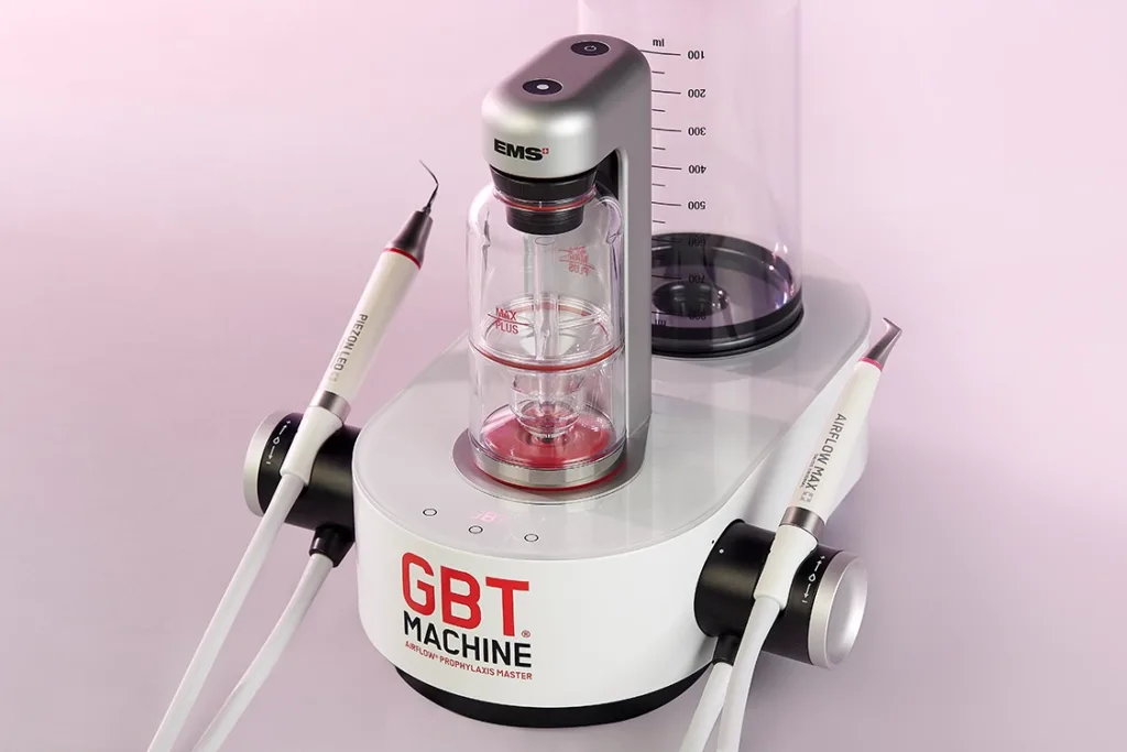 Abb. 5a: Beim piezokeramischen Ultraschall-System von EMS sorgt eine neu entwickelte Steuerungstechnik dafür, dass die Leistung an die Härte des Zahnsteins angepasst wird (Diagramm). Die Behandlung wird dadurch noch schonender – für Patienten und Zahnsubstanzen.