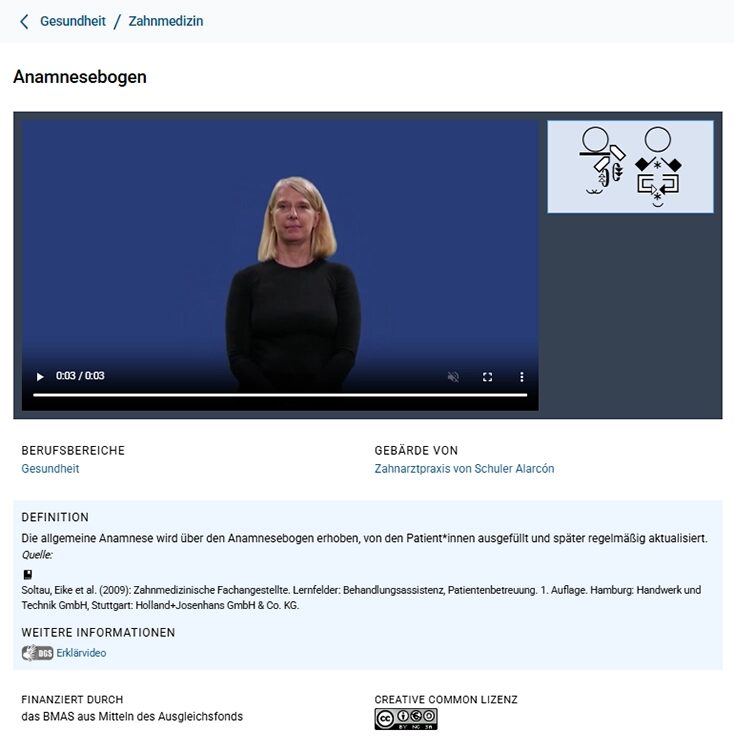 Detailseite aus dem Bereich Zahnmedizin für den Fachbegriff Anamnesebogen 