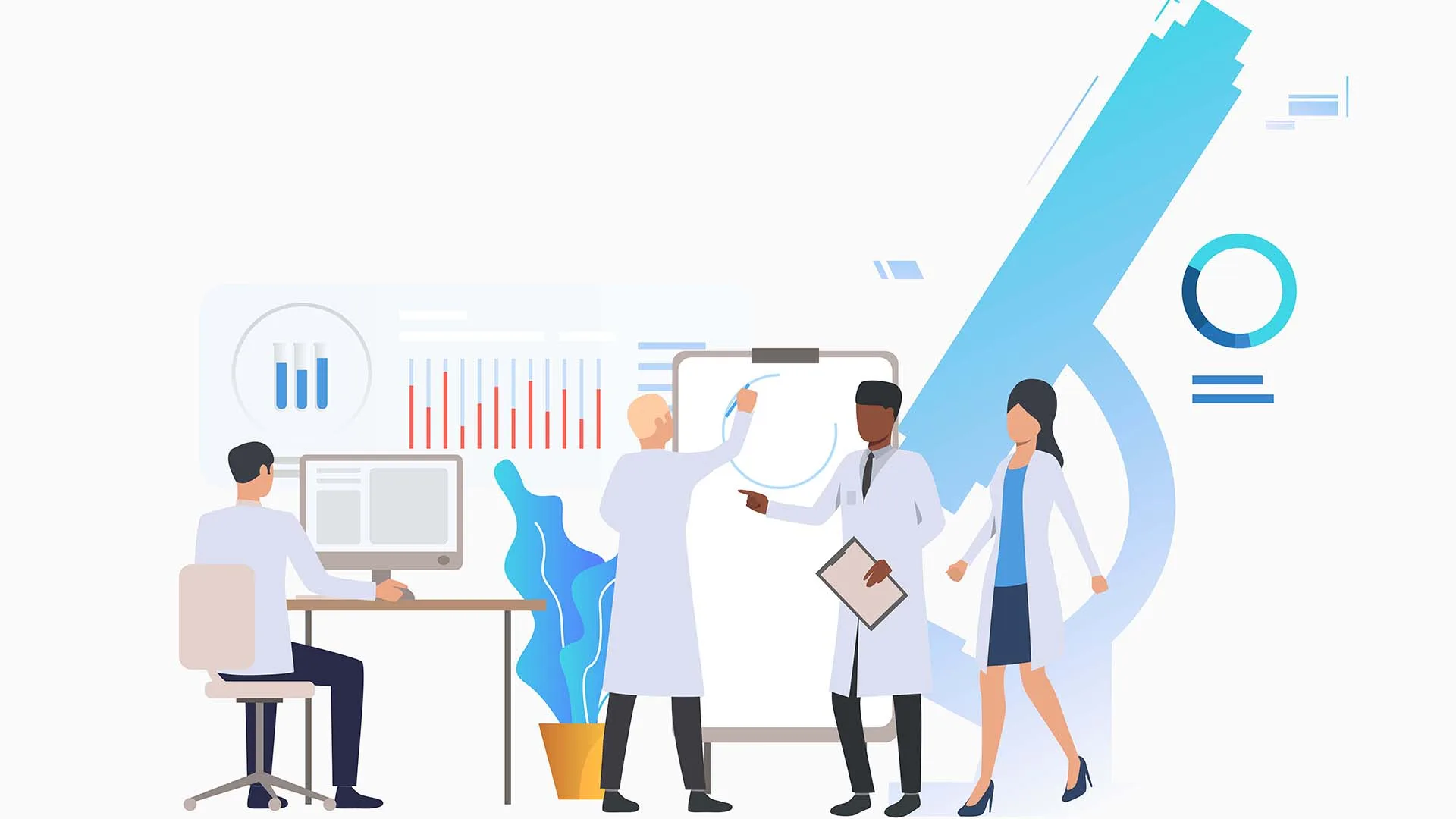 Illustrationen von Leuten die im Labor arbeiten