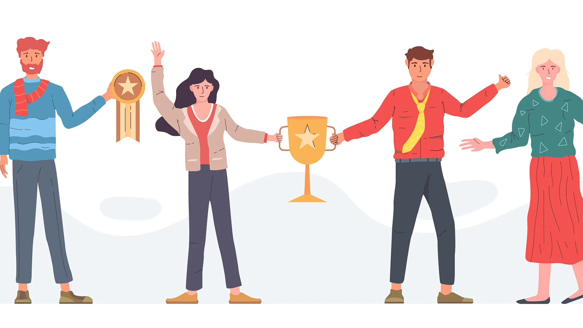 Illustration von Menschen die gemeinsam Siege feiern.