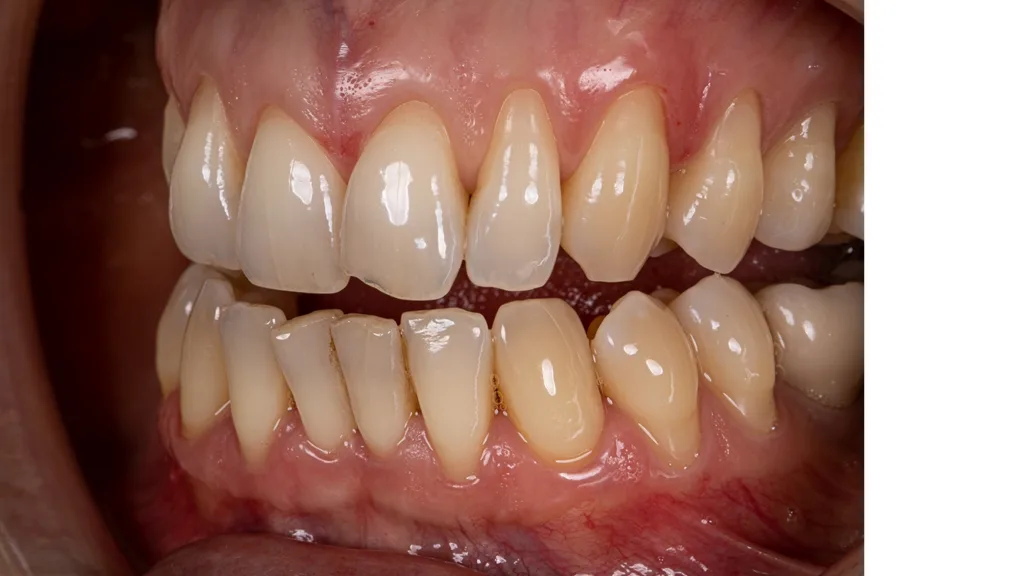 Ansicht bei leichter Kieferöffnung ohne Zahnkontakt