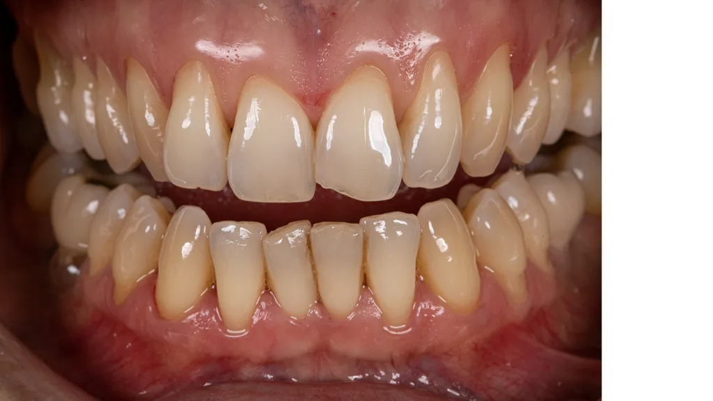 Ansicht bei leichter Kieferöffnung ohne Zahnkontakt