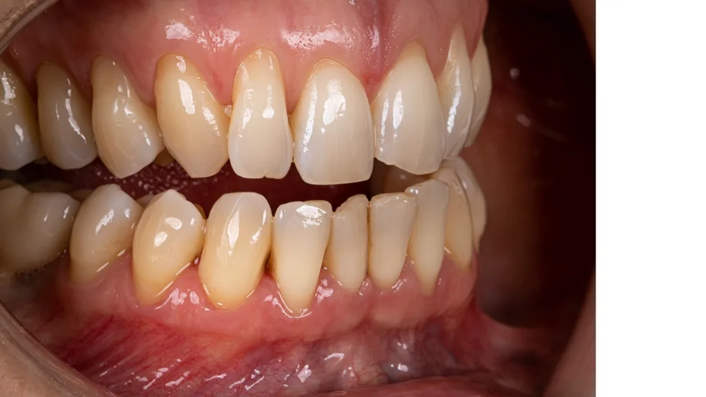 Ansicht bei leichter Kieferöffnung ohne Zahnkontakt