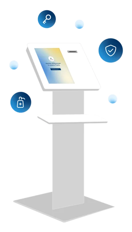 CGM one CheckIn erlaubt es Patientinnen und Patienten, sich selbstständig anzumelden, ihre Gesundheitskarte einzulesen oder Formulare zu aktualisieren.