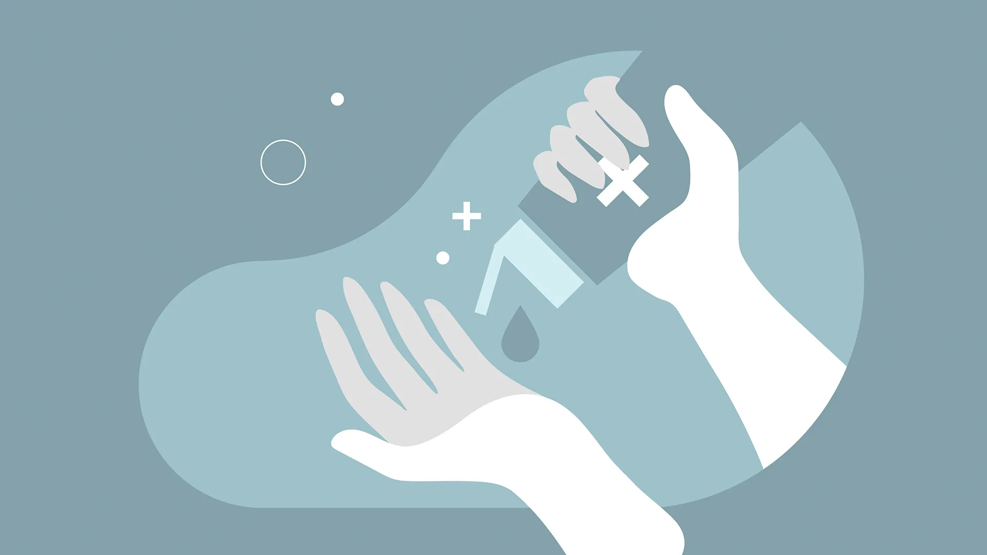 Illustration von einer Hand die sich desinfiziert