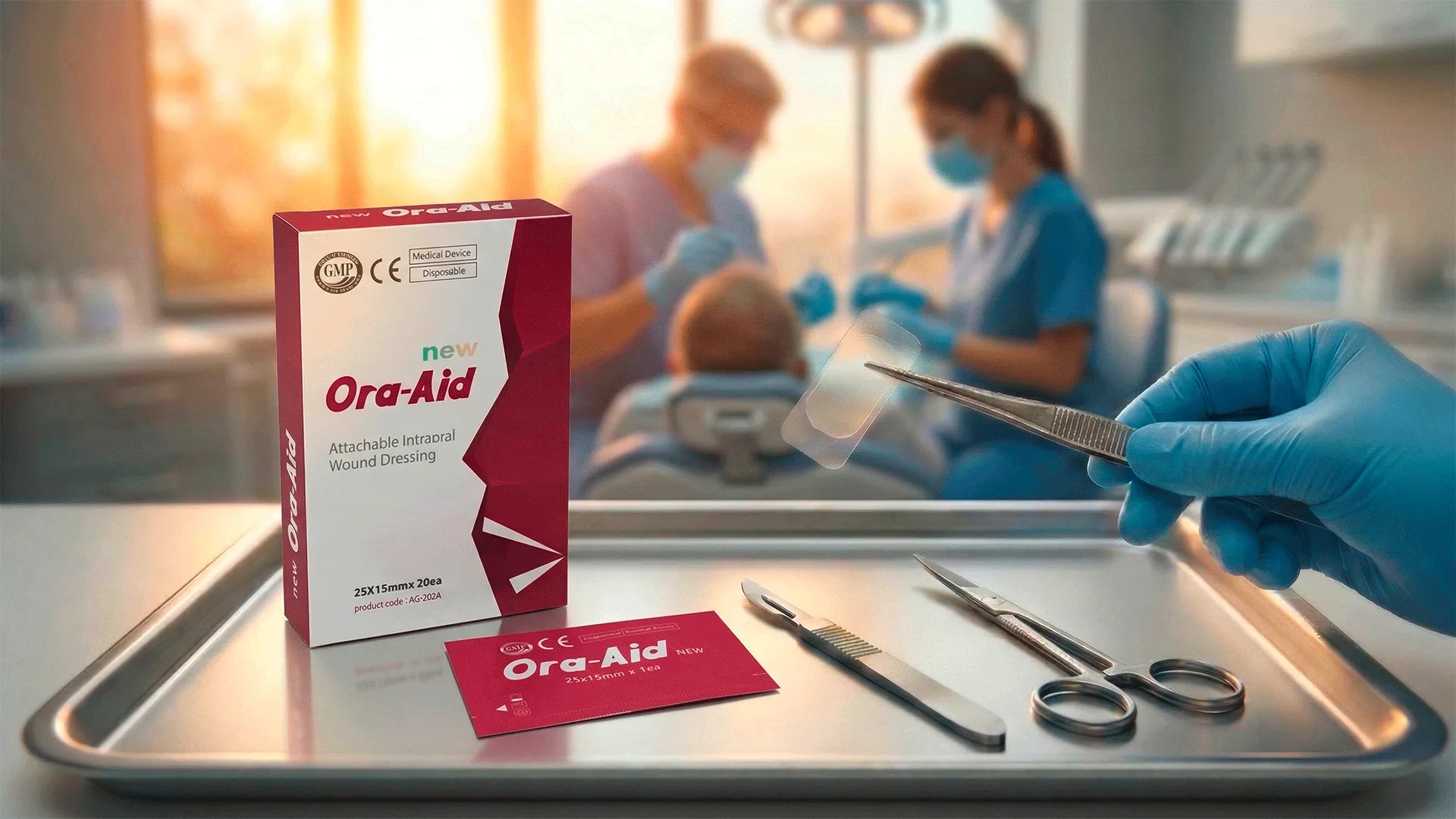 Produktdarstellung Ora-Aid von RUNDAS zur intraoralen Wundversorgungen nach chirurgischen Eingriffen.