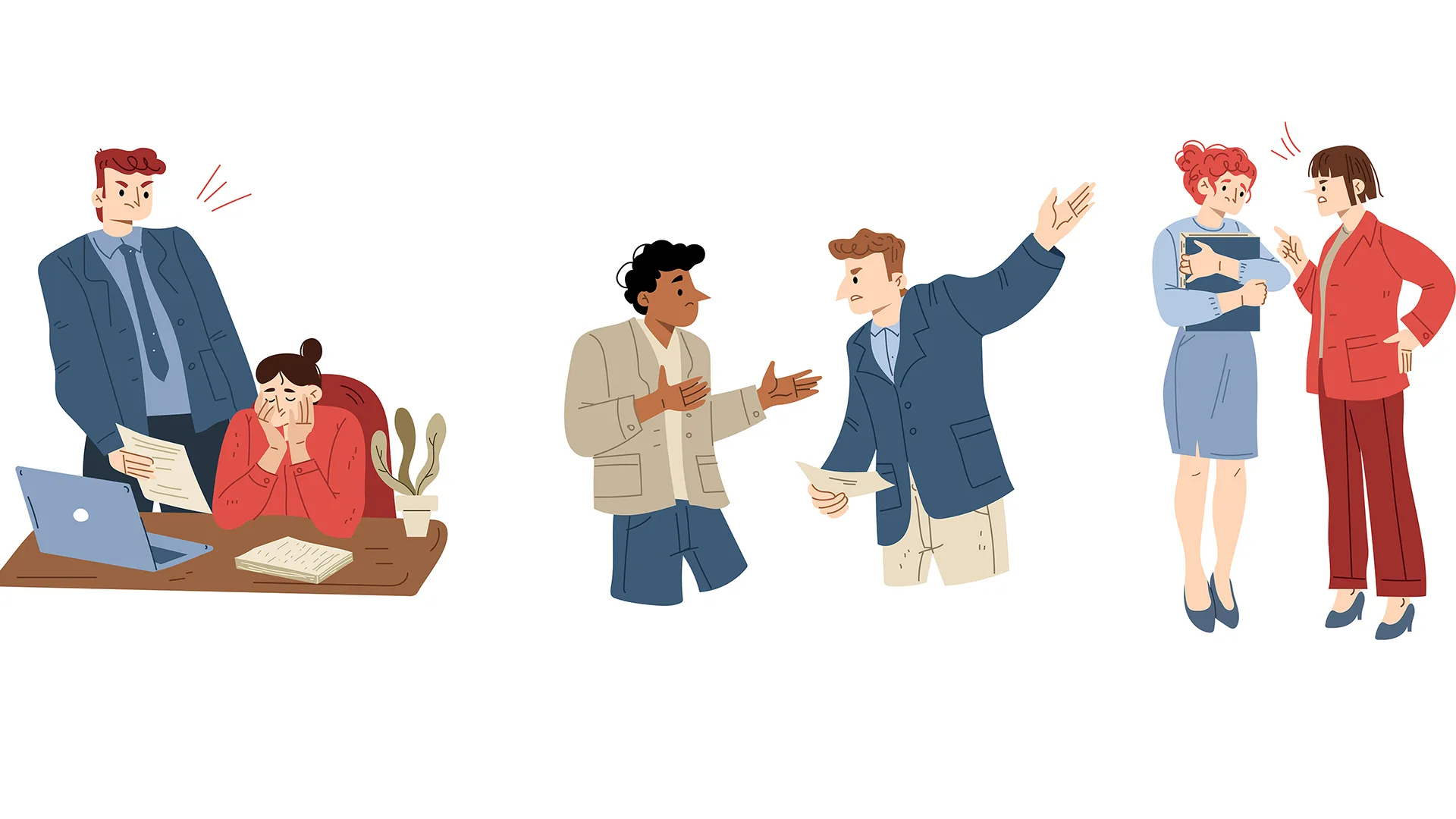 Illustration von Mitarbeiten, Führungskräften die sich untereinander streiten.