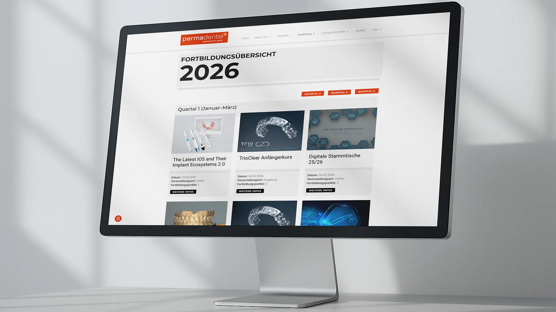 Ein PC-Bildschirm mit der Übersicht der Fortbildungen