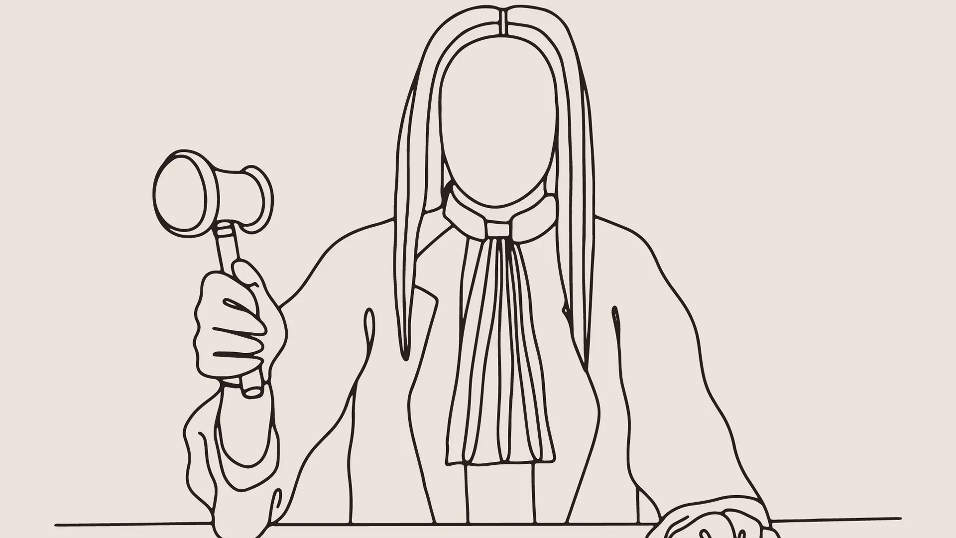 Zeichnung einer Richterin, die einen Hammer hält.