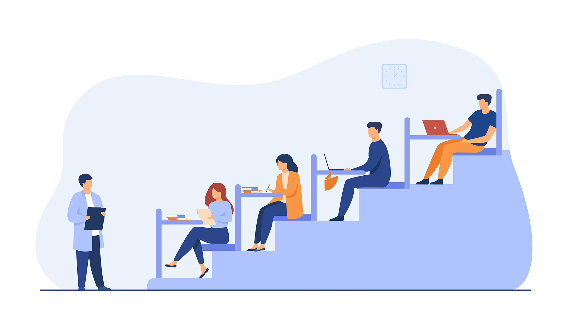 Illustration von Menschen die einem Vortrag zuhören.