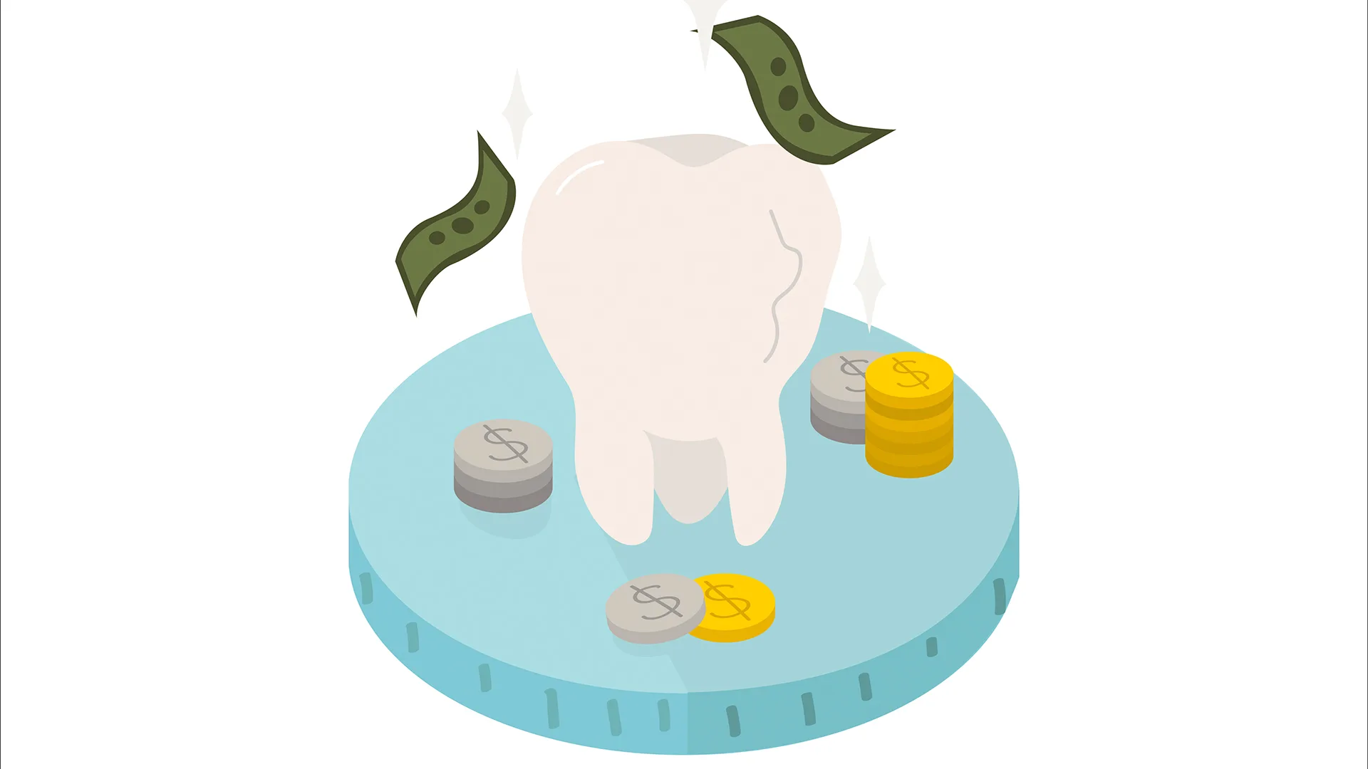 Illustration von einem Zahn und Geld.