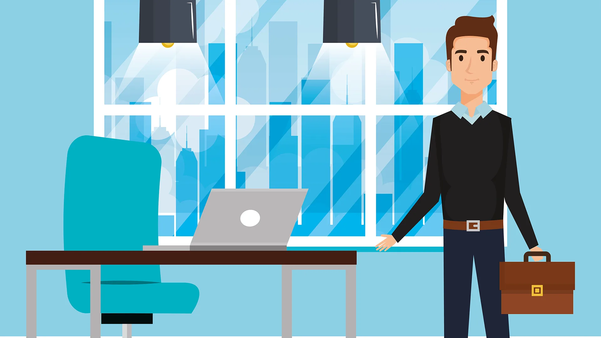 Illustration von einem Mann in einem Büro.