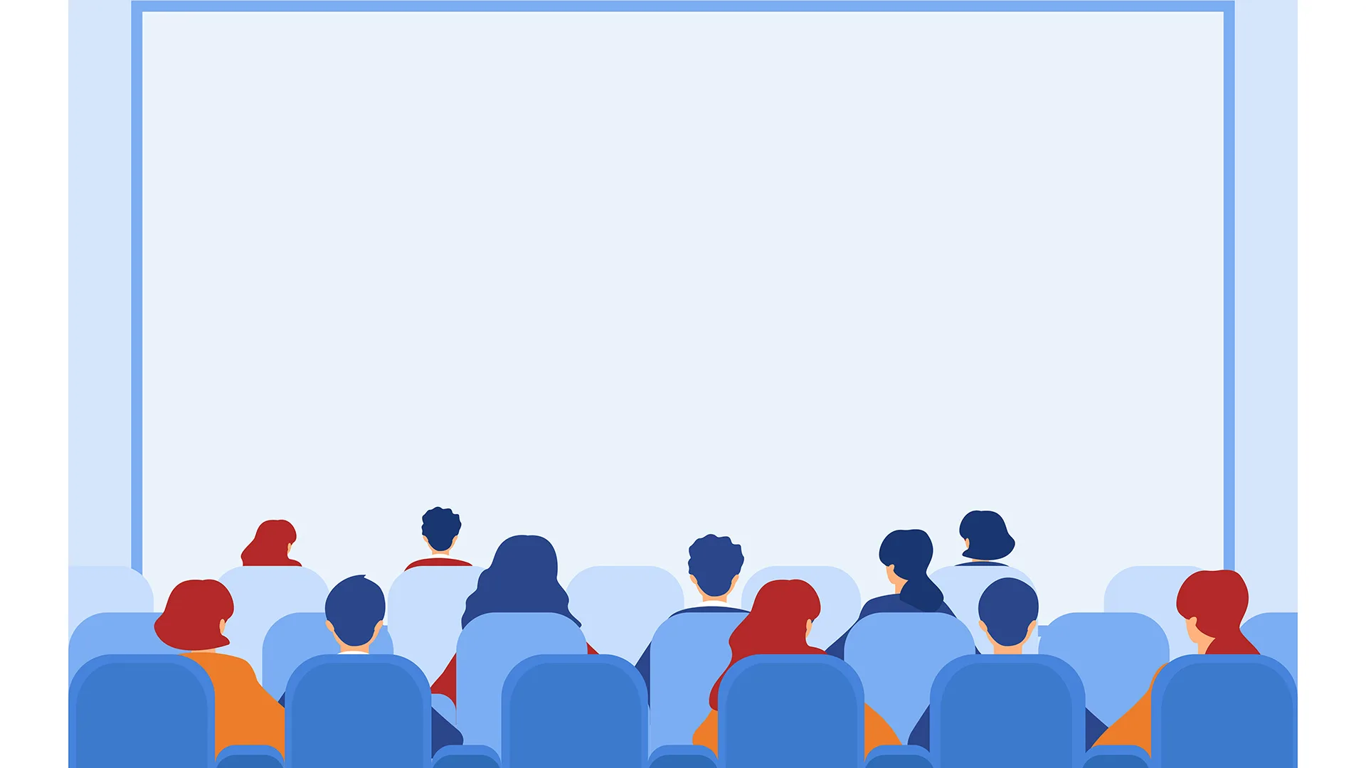 Illustration einer Gruppe von Menschen vor einer Leinwand.