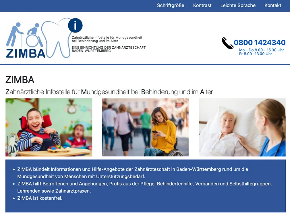 Abb. 2: Zahnärztliche Infostelle für Mundgesundheit bei Behinderung und im Alter. Ein Service der Zahnärzteschaft in Baden-Württemberg.