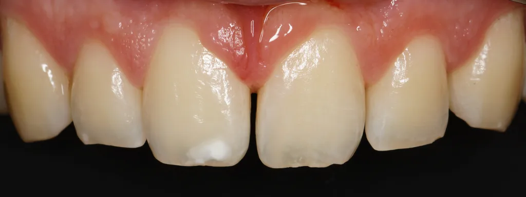 Abb. 22: Störendes Diastema und ein weiß-opaker Fleck labial an Zahn 11.