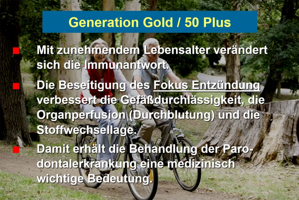 Abb. 1: Aufgrund der verminderten Reservekapazität des Immunsystems wird die Behandlung chronischer Erkrankungen (Parodontitis) in höherem Lebensalter immer wichtiger.