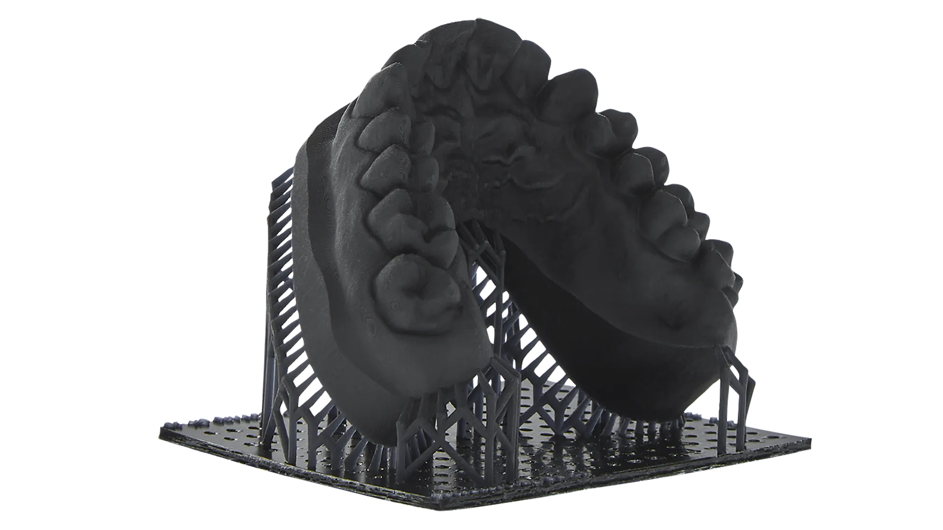 Ein mit M-PRINT Model 2.0 gedrucktes Oberkiefer-Modell in der Farbe deep-black.