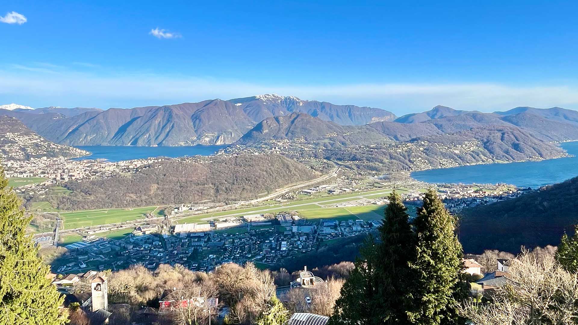 Vom Hochgebirge über den Luganer See blickt man bis in die Poebene in Italien.