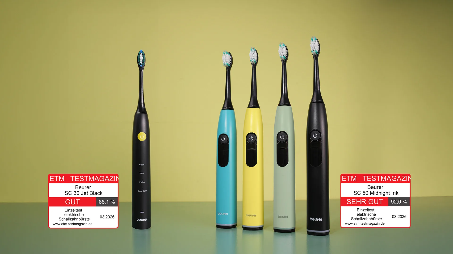 Schnellzahnbürsten SC 30 und SC 50 von Beurer haben in Online-Tests des ETM TESTMAGAZINS starke Ergebnisse erzielt.