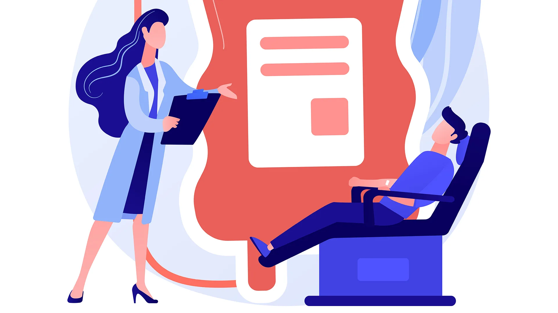 Illustration einer Ärztin die einen Patienten berät.