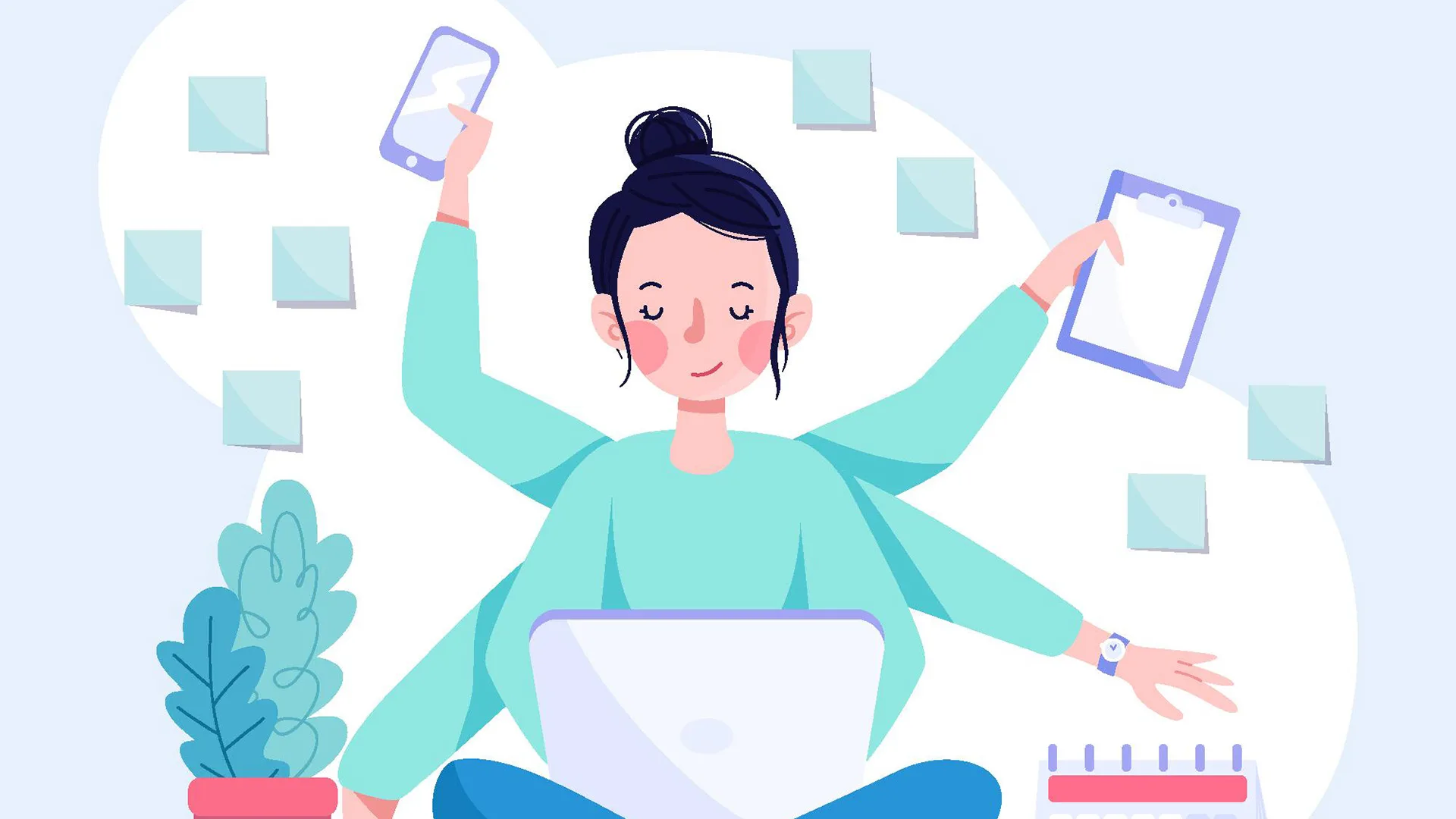 Frau am multitasken