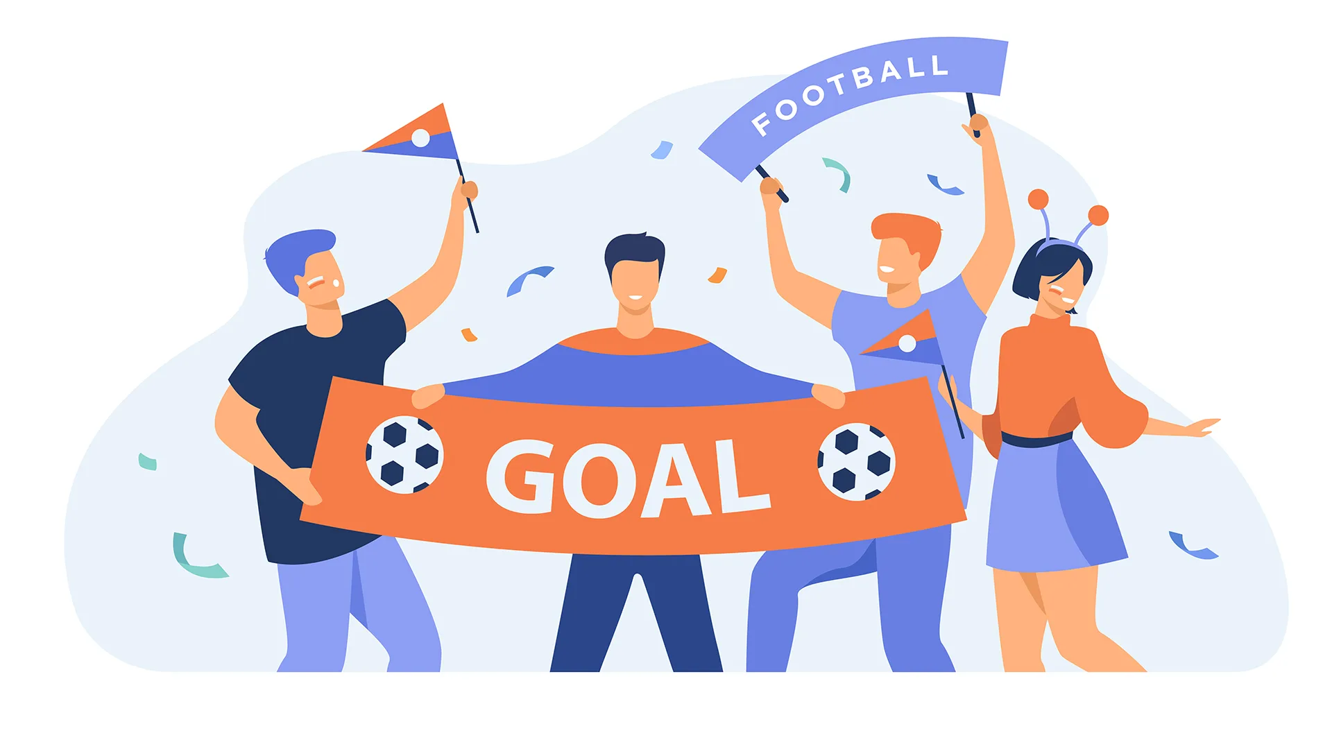 Illustration von Menschen die Fußball feiern.