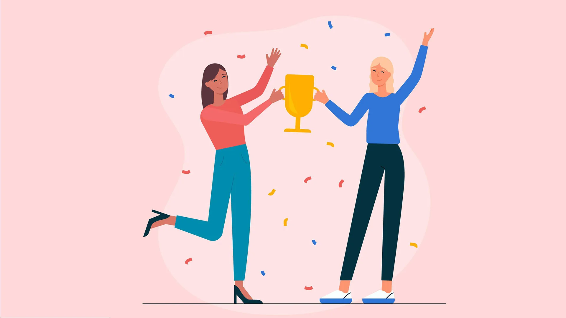 Illustration zwei Frauen halten einen Preis.