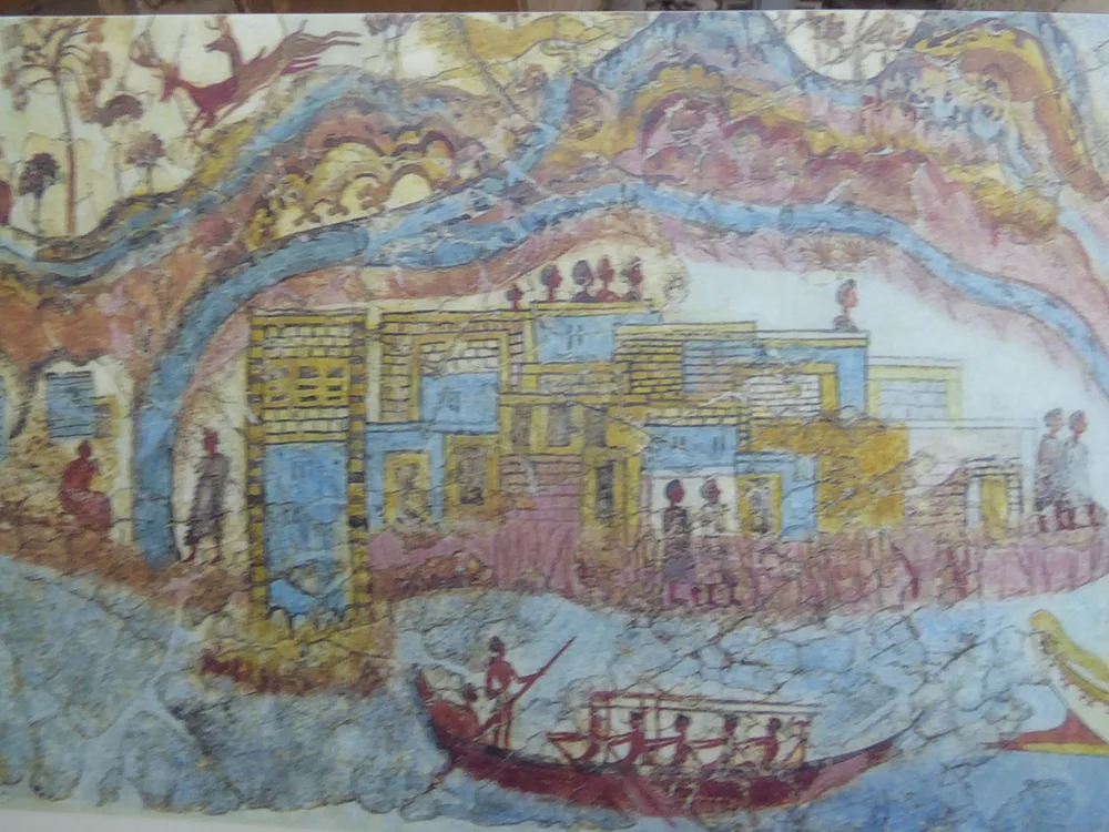 Über 3.500 Jahre alte Wandmalereien in der Ausgrabung Akrotiri/Santorin.