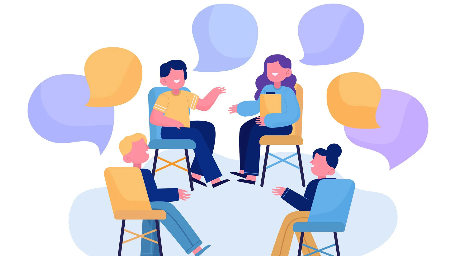 Illustration einer Gruppe von Menschen, die sich unterhalten.