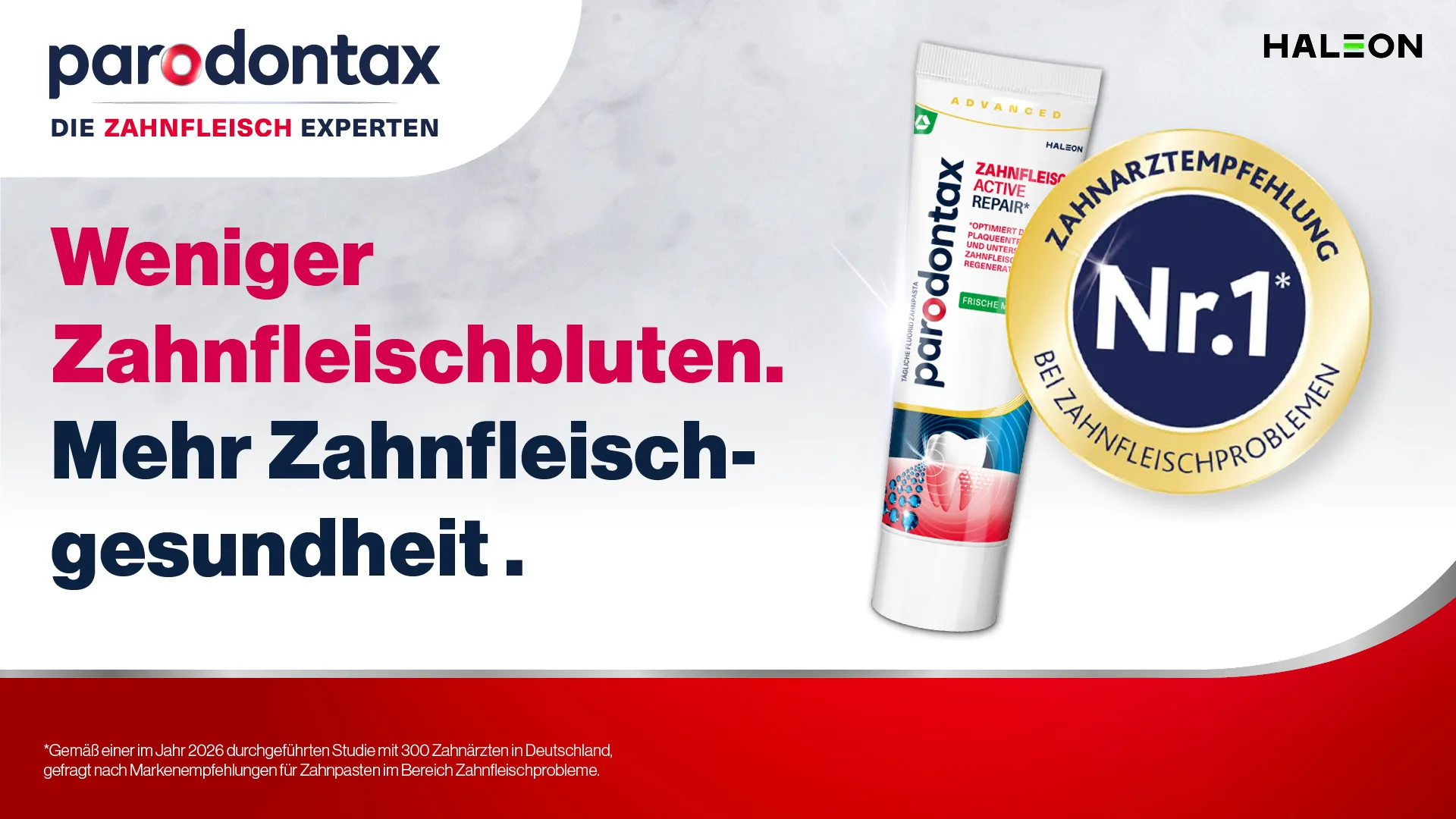 Produktabbildung der Zahncreme Parodontax von Haleon - die Nr. 1 Zahnarzt-Empfehlung bei Zahnfleischproblemen
