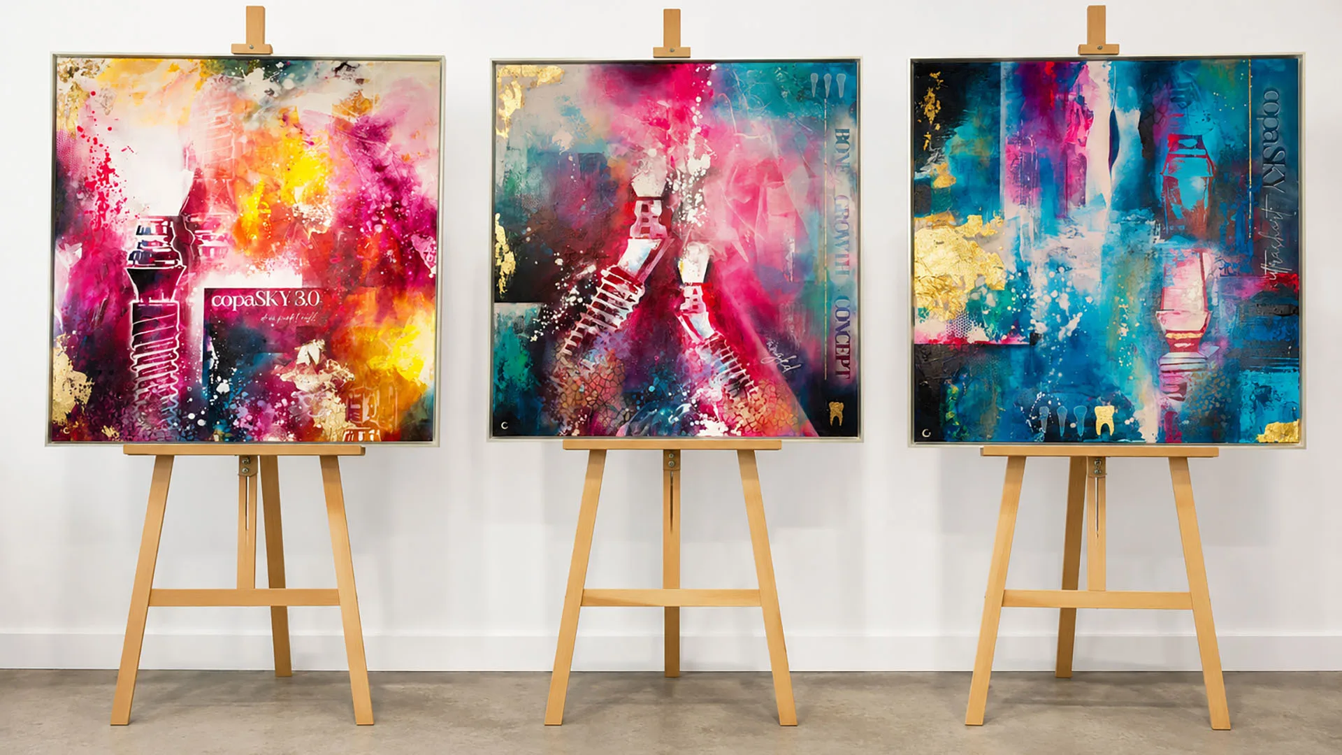 Die drei individuellen Gemälde der copaSKY goes Modern Art Charity Auktion.