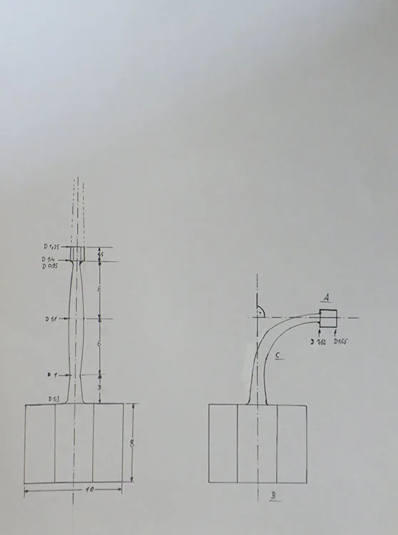 Abb. 6: Rohzeichnung des Nitinolschraubendrehers für die Patentzeichnung.