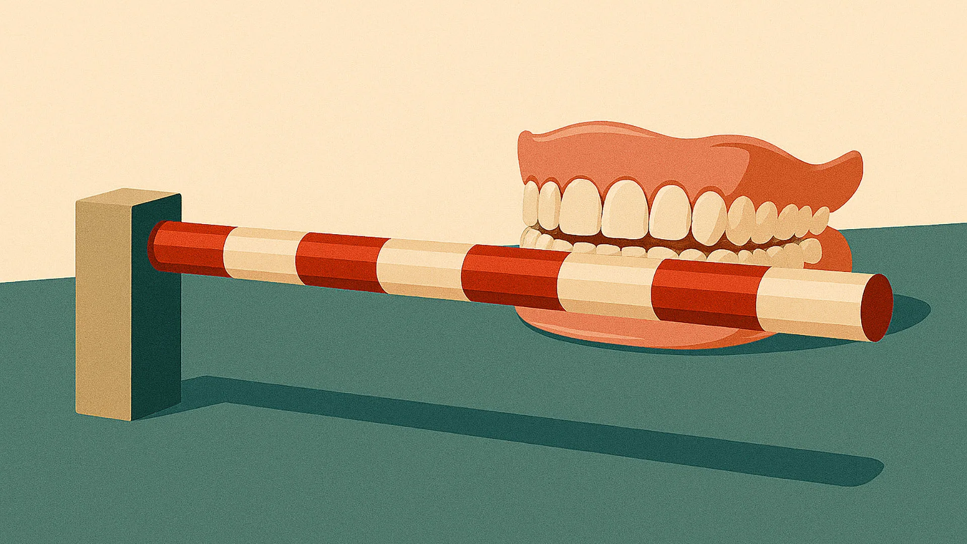 Illustration eines Gebisses und einer Schranke.