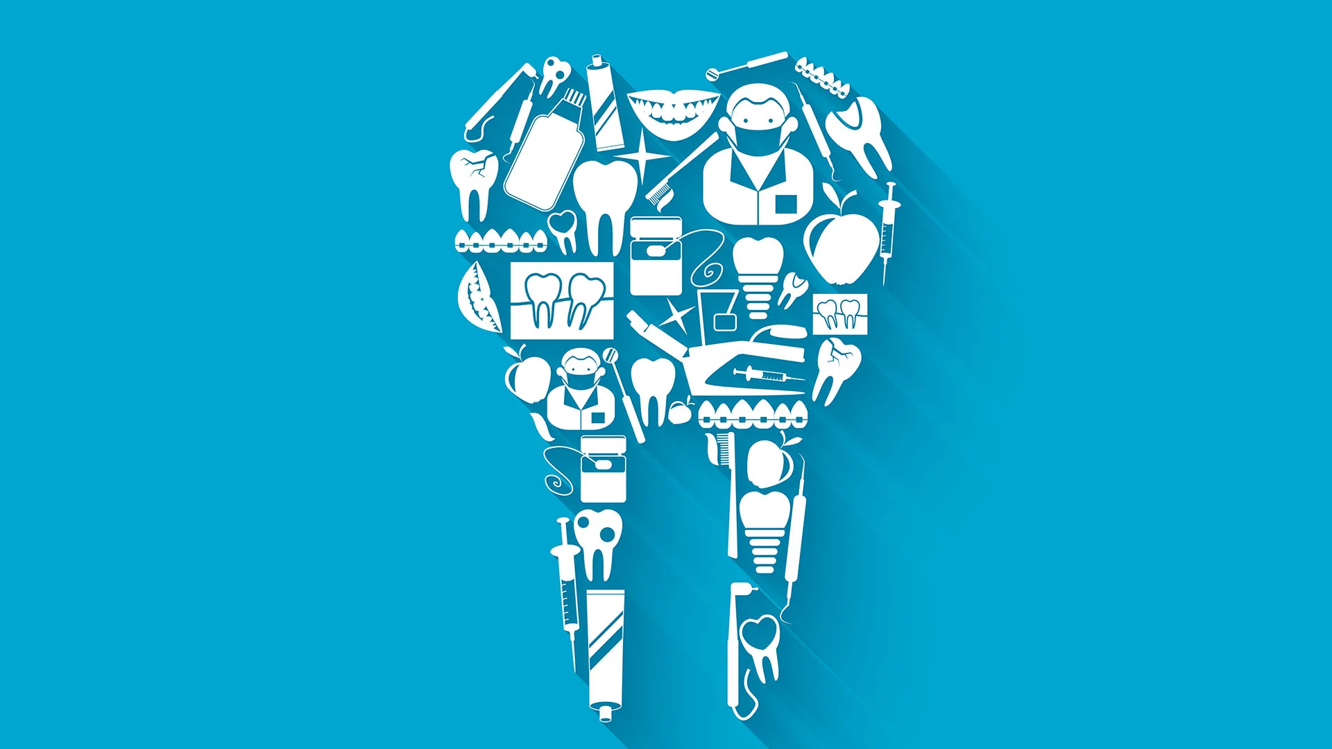 Ein Zahn zusammengestellt aus verschiedenen Sachen der Dentalbranche