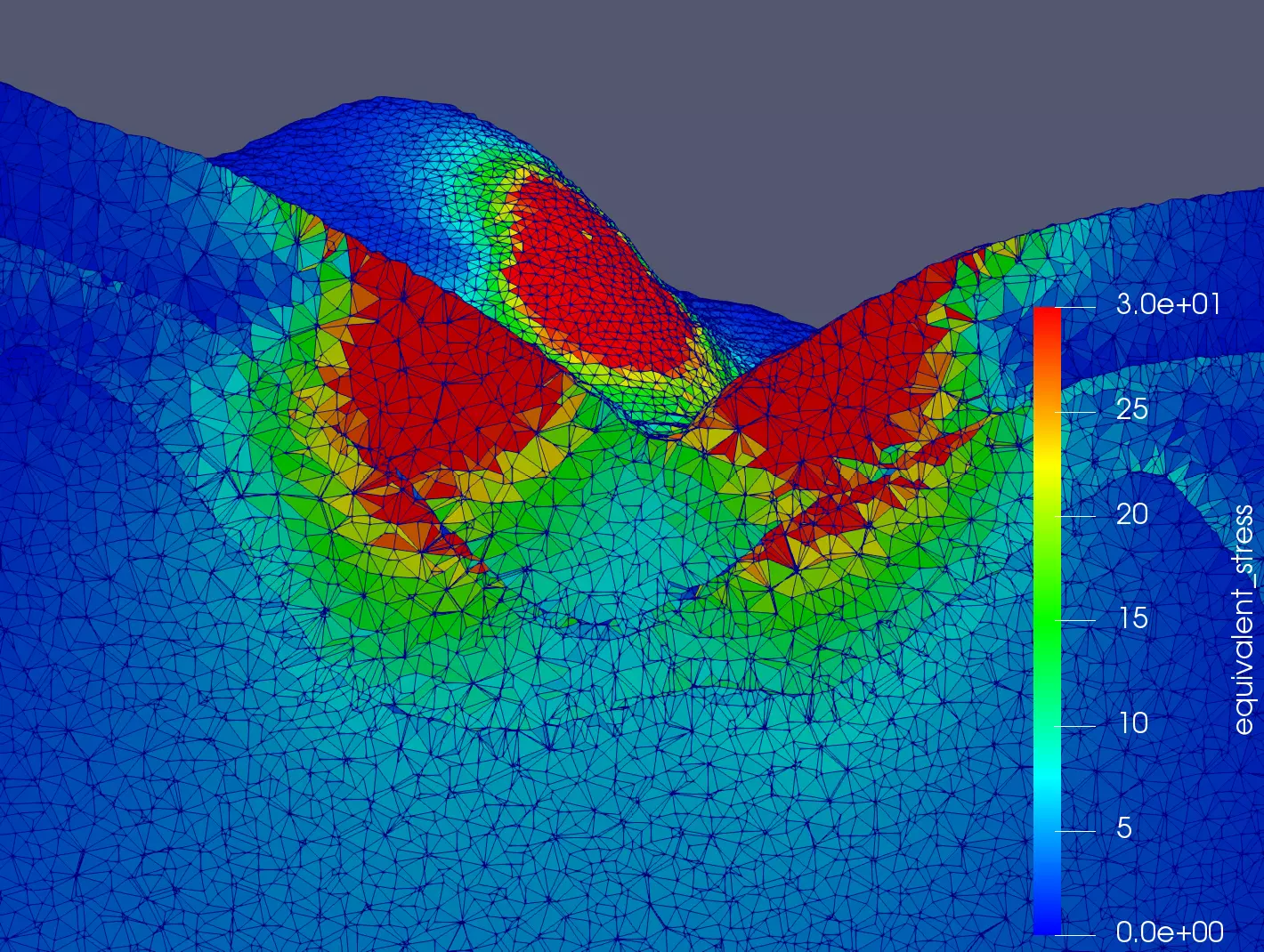 Abb. 1: Okklusal-Veneers brauchen keine Stufen-Präparation. Der Adhäsivverbund verteilt Druckspannungen auf den gesamten Zahn (FE-Simulation).