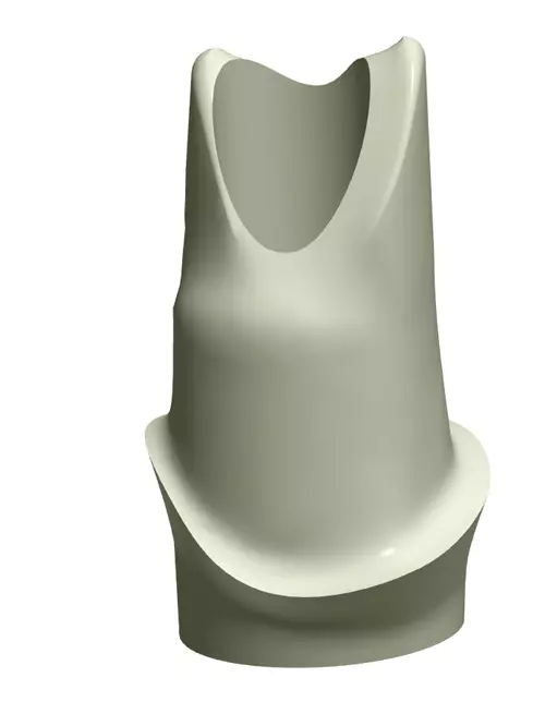 Abb. 4: Virtuelle Konstruktion des Abutments mit Schraubenzugang zum Implantat.