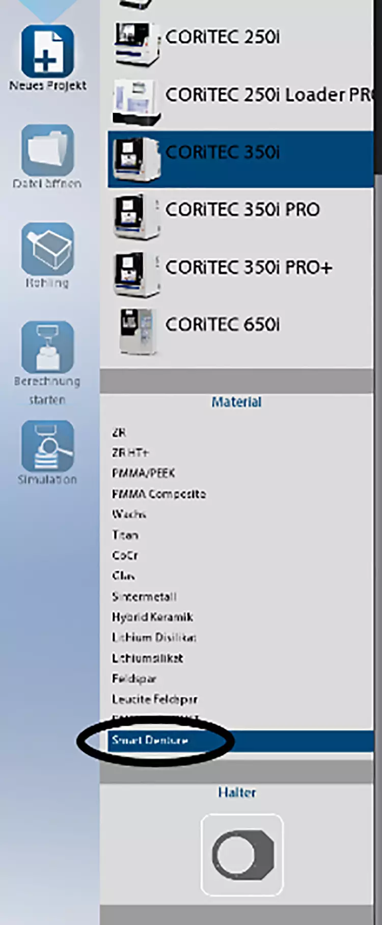 Abb. 1: Im Smart-Denture-Workflow wird die iCAM V5 smart als CAM-Software gewählt.